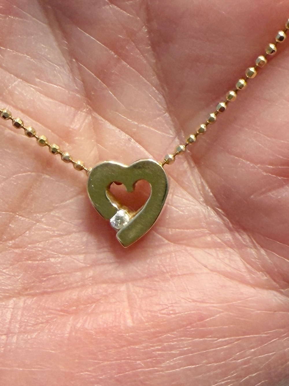 14K Solid Gold Heart Pendant Necklace with Diamond Accent